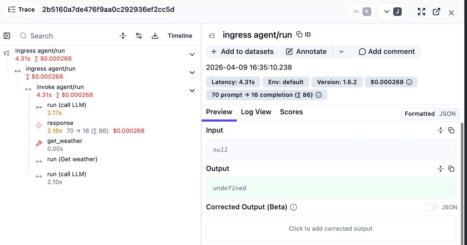 Example trace in Langfuse